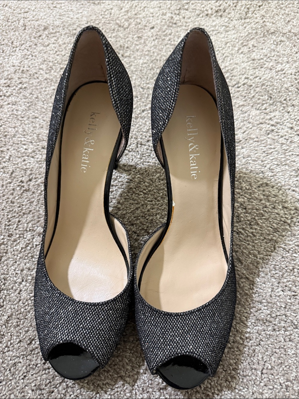 Kelly & Katie Black Glitter Peep-Toe Heels